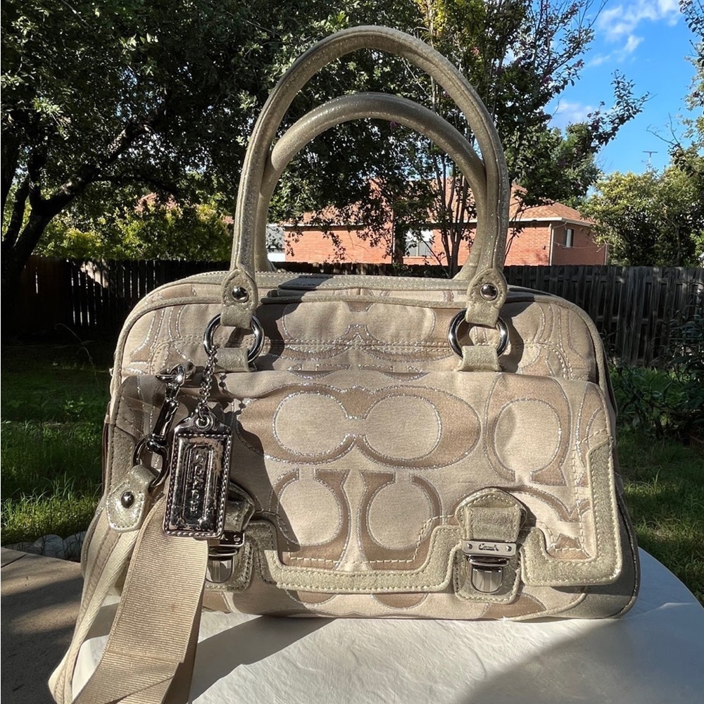 Coach Metallic Sateen Poppy Pushlock Satchel Crossbody